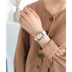 腕時計 スクエア フェイスレザー バンドウォッチ レディース