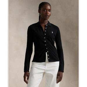 ブラウス シャツ ボタンドプラケット ロングスリーブ ポロシャツ レディースの商品画像