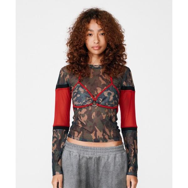 tシャツ BLOCKING CAMO MESH 2P TOPS レディース