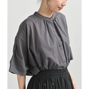 ブラウス シャツ 夏 バンドカラーワイドブラウス レディース