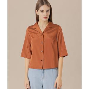 ブラウス シャツ 半袖 シルキーサテンブラウス レディース