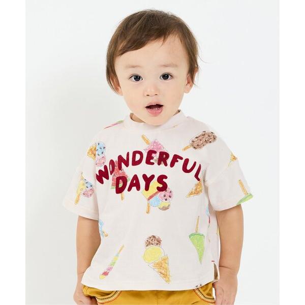 tシャツ 「リンク」おっきなアイス＆ヨット総柄半袖Tシャツ キッズ 子供服 男の子 女の子