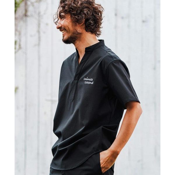 シャツ mhs2362-cool V-neck band collar embroidery shi...