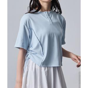 tシャツ 「nui nullu」サイドシャーリングリボンヘンリーネックリブTシャツ レディース