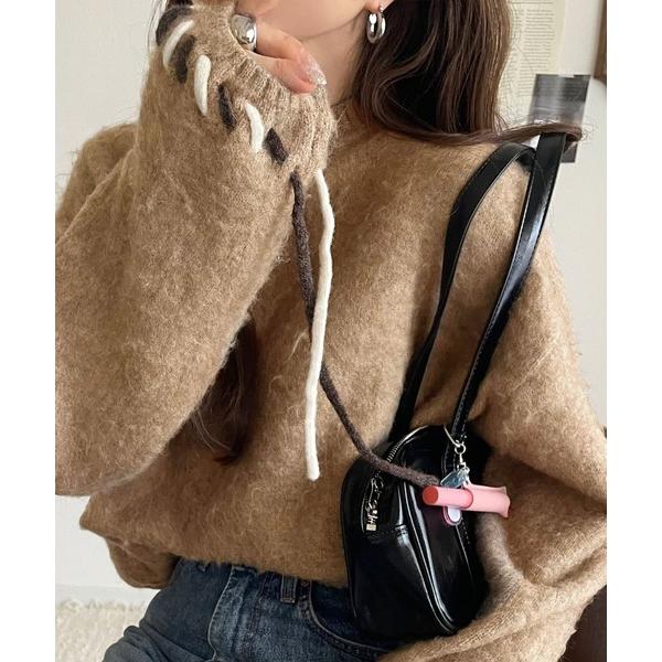 ニット セーター ふんわり温もり袖2wayリボン使い配色ニットプルオーバー（長袖） レディース