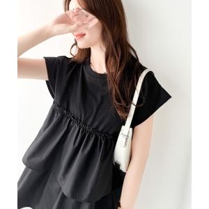 tシャツ 計算された、アンバランス。 アシンメトリーティアードフリル切り替えトップス(半袖) レディース