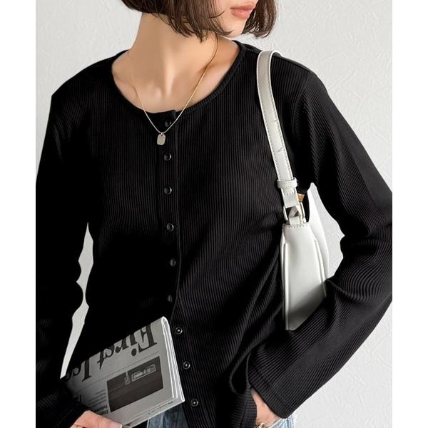 tシャツ 大人の余裕を纏う。前後2wayドットボタンリブ素材カーディガン（長袖） レディース