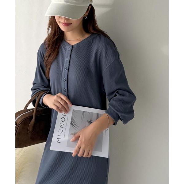 ワンピース リラックス感とお洒落を両立。2wayヘンリーネックリブワンピース（ロング丈）