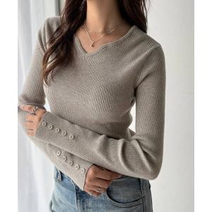 ニット セーター デコルテラインで魅せる♪カーヴィーネックリブニット（長袖） レディース
