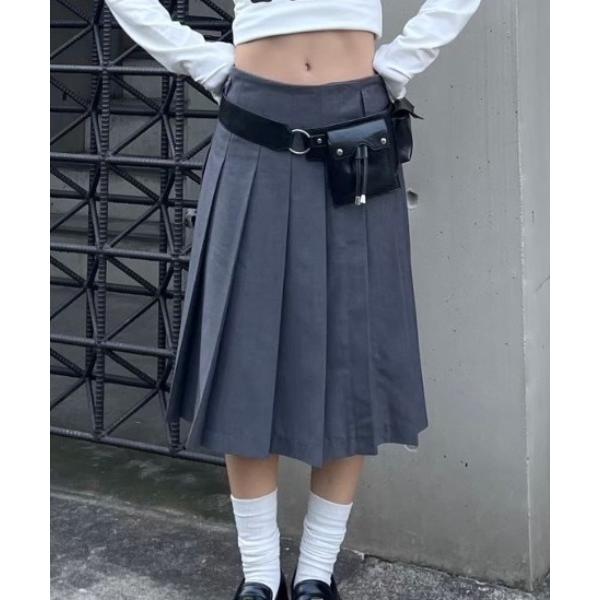 スカート プリーツラップミディスカート