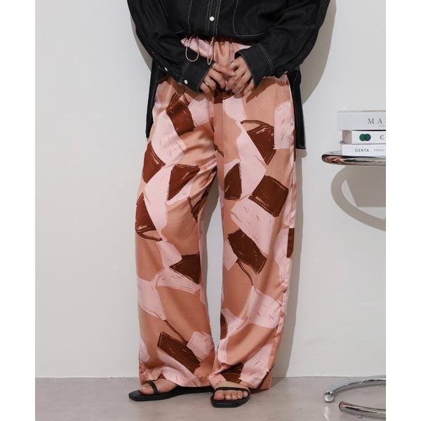 パンツ ペイントタッチ幾何学柄パンツ レディース