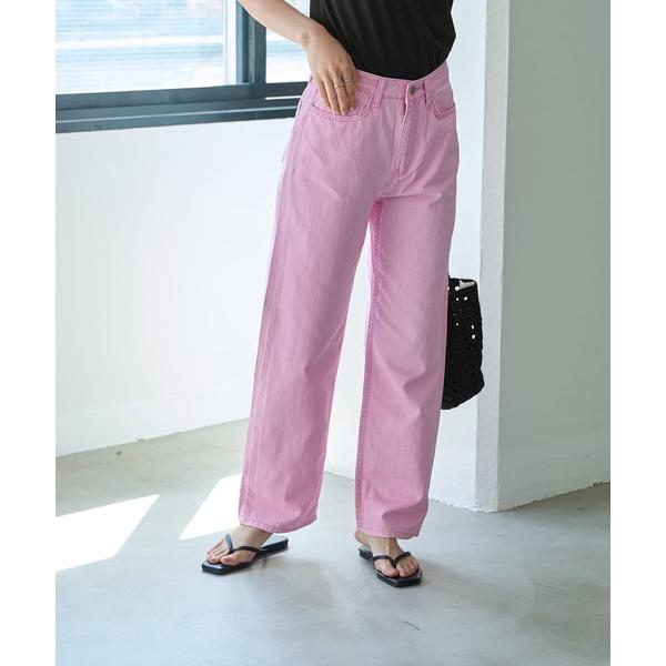 スラックス パンツ 春夏カラーの薄手コットンストレートパンツ レディース