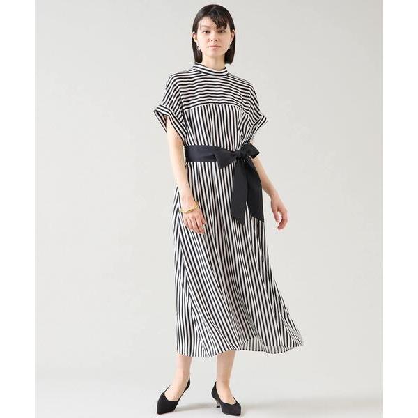 ワンピース ストライププリントバイカラーベルトワンピース