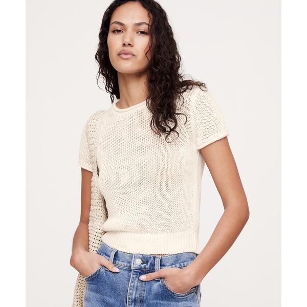 ニット セーター フィッティド リネン ショートスリーブ セーター レディース