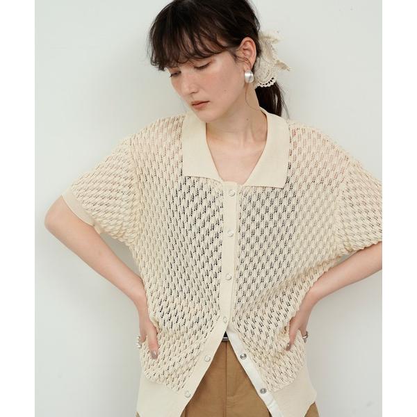 カーディガン Polo collar threadbare clothes knit cardiga...