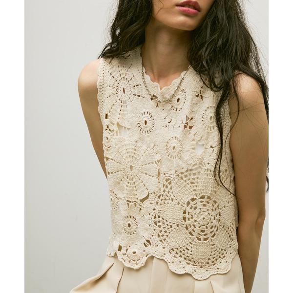 ベスト ジレ Flower Motif Crew Neck Top / フラワーモチーフクルーネック...