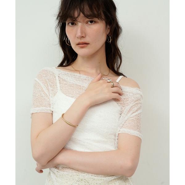 tシャツ Tulle Flower Lace Draped Collar Tops / チュールフラ...