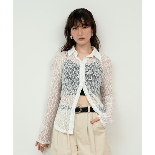 ブラウス シャツ Sheer Lace Tight Fit Shirt / シアーレースタイトフィッ...