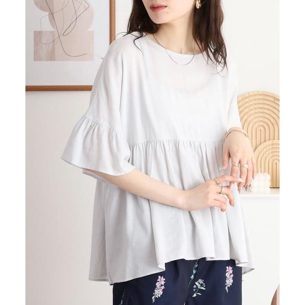 ブラウス シャツ pole pole. レーヨン麻混 切替ギャザー 幅広ブラウス レディース