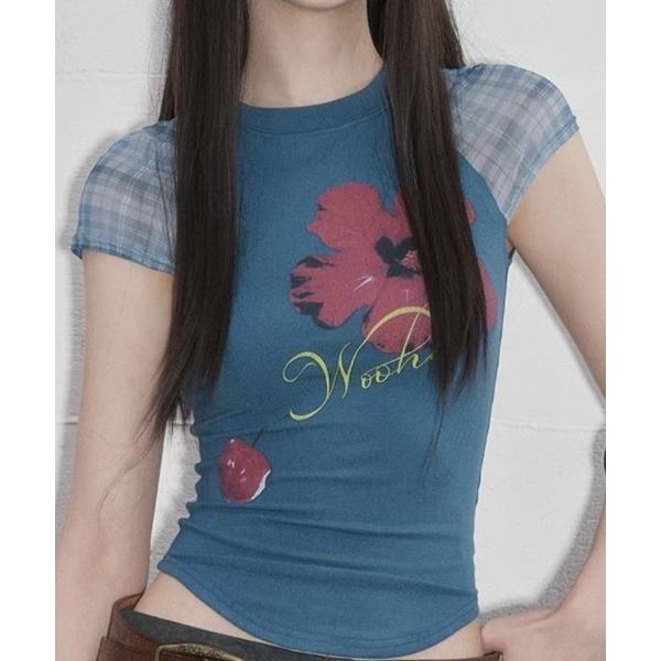 tシャツ 異素材切り替え ラグランスリーブ半袖トップス レディース