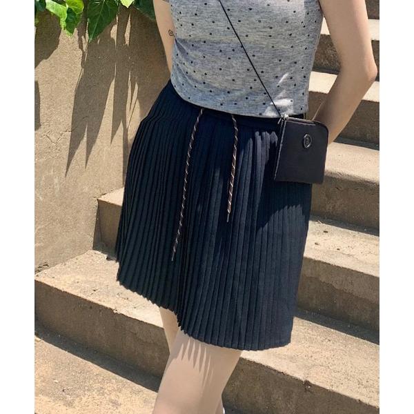 スカート 「インパン付き」ドローコード細めプリーツミニスカート