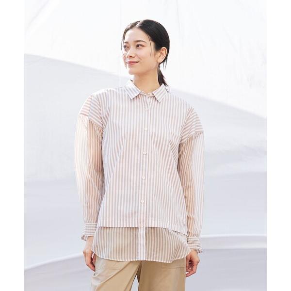 ブラウス シャツ 「カタログ掲載品」「ウォッシャブル」シアーコンビストライプロングシャツ レディース