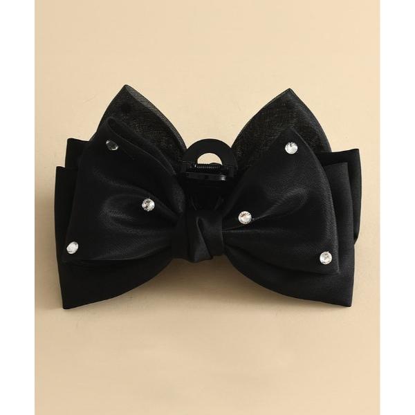 ヘアクリップ ビジュー サテン リボン ヘアバレッタ