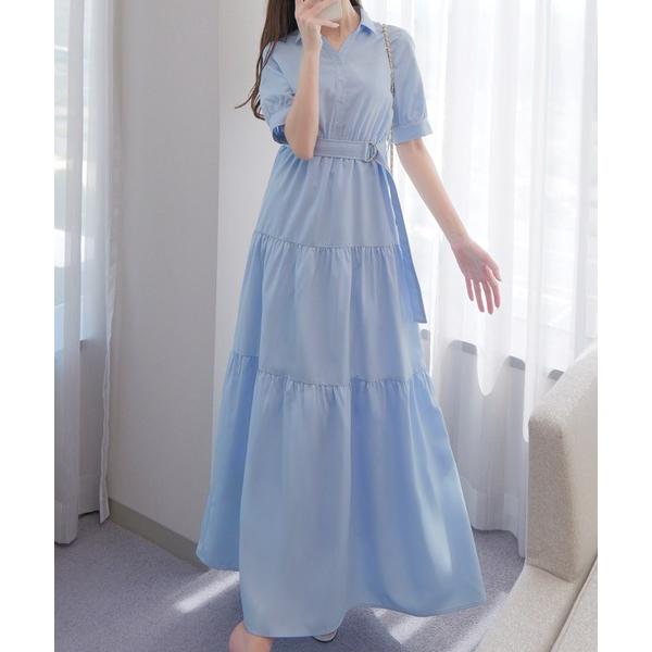 シャツワンピース 半袖ティアードシャツワンピース「高身長サイズMT/低身長サイズS有り」