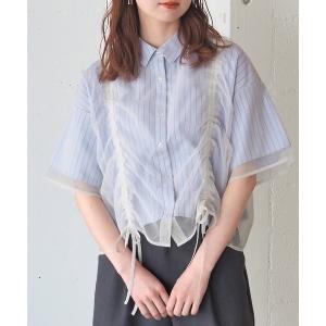 ブラウス シャツ レイヤードドロストストライプシャツ レディース