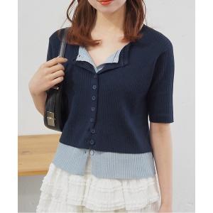 ニット セーター 配色レイヤードカーディガン レディースの商品画像