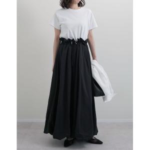 ワンピース 「低身長サイズ有」異素材ドッキング裾バルーンドロストワンピース