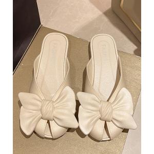 スリッパ リボン ラウンドトゥ フラット ミュー...の商品画像