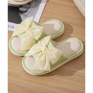 スリッパ ワッフル リボン オープン フラット スリッパ