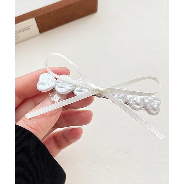 ヘアクリップ ハートパールリボンバレッタ