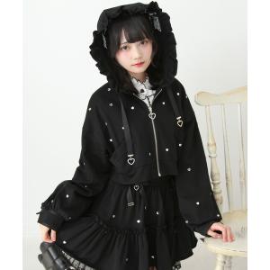 パーカー ハートドットビジューフリルショートパーカー レディース