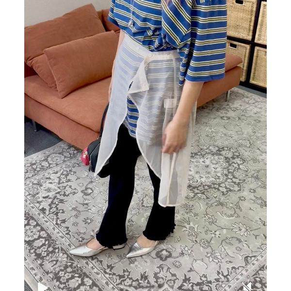 パンツ サイドポケットセミフレアリブパンツ レディース