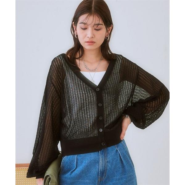 カーディガン 透かし編みシアーニットカーディガン レディース