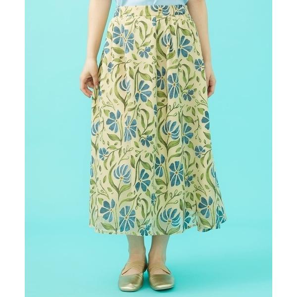 スカート オパールプリントフラワーフレアスカート