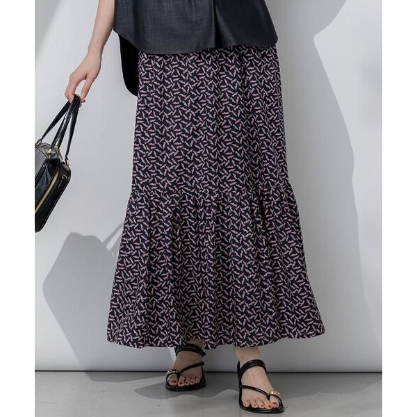 スカート 「洗える」エスパドリーユプリント ティアード スカート