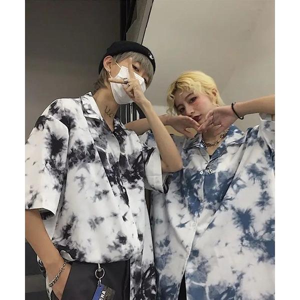 ブラウス シャツ タイダイ風総柄プリントオーバーサイズ半袖シャツ(NEZ) レディース メンズ