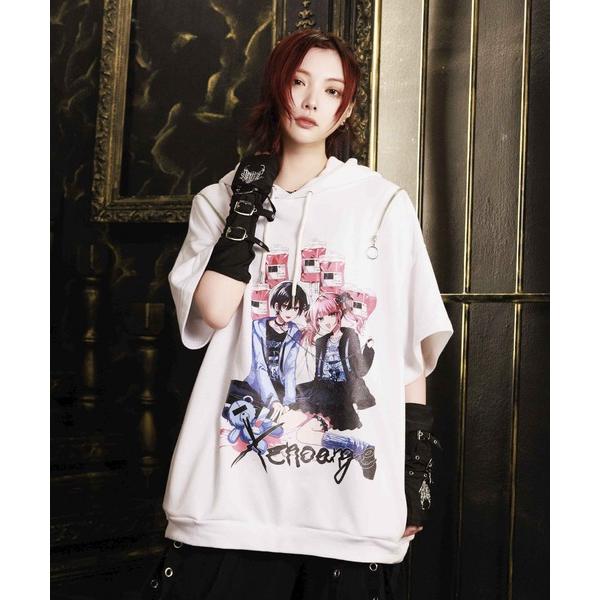 パーカー Amilige×檀上大空コラボイラスト半袖パーカー「愛情輸血中」 レディース メンズ