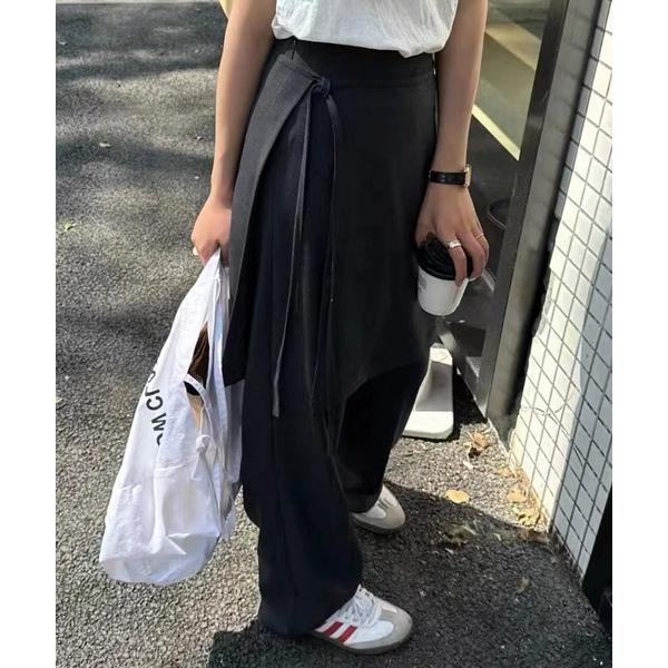 パンツ レディース 韓国っぽY2Kワイドスラックス+ラップスカート 2t点セット レディース