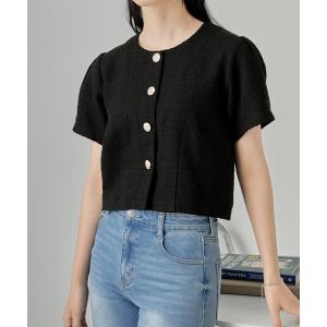 ブラウス シャツ 「Cieluna」サマーツイード半袖ジャケットブラウス レディース