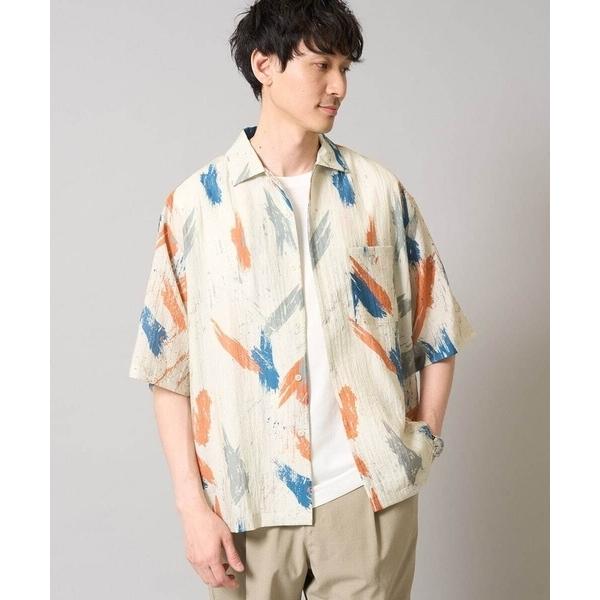 シャツ 「イージーケア/速乾/接触冷感」ドビーペインタープリントオープンカラーシャツ メンズ