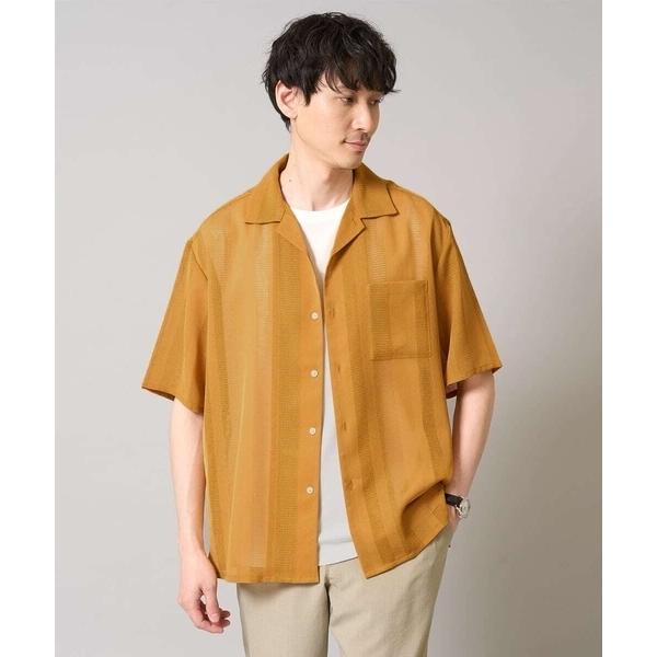 シャツ 「接触冷感」カラミストライプ五分袖オープンカラーシャツ メンズ