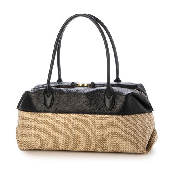 ボストンバッグ ペルケ perche / 雑材風×牛革付属横長ボストン レディース