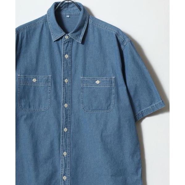 シャツ デニムワーク レギュラーカラー 半袖 シャツ レディース メンズ メンズ レディース