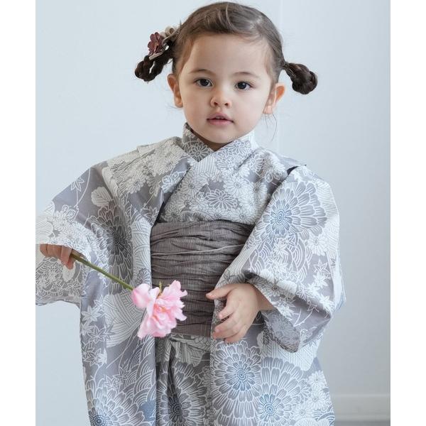 浴衣 キッズ浴衣3点セット ひよこ商店 銀灰色に菊爛漫 キッズ 子供 女の子