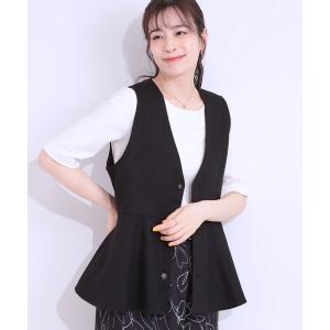 ベスト ジレ 「S-LL」いつものコーデにプラスワン 麻混ペプラムベスト レディース
