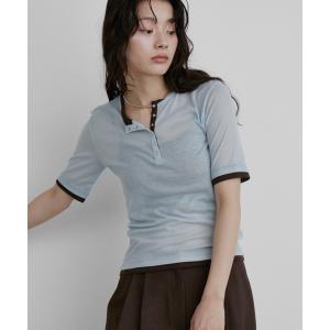 ヘンリーネック tシャツ 配色ヘンリーネックシアートップス レディース メンズ